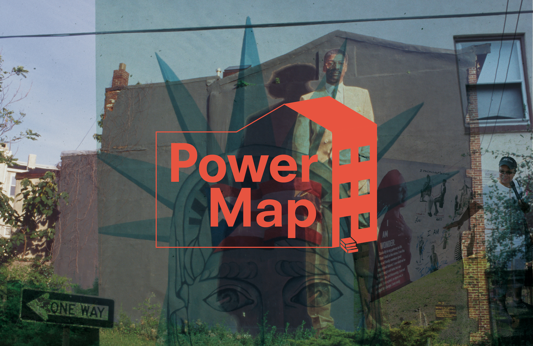 Graphic overlay of "Power Map" on a mural with a Statue of Liberty backdrop.