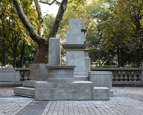 Photograph of grouping of empty pedestals as part of Sharon Hayes' artwork installation If They Should Ask