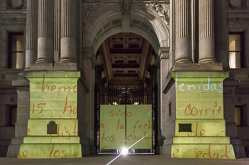 Photograph of projection across Philadelphia City Hall