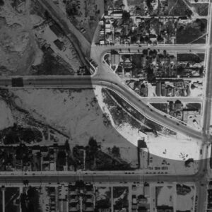 Detail from a vintage view of South Santa Monica with the Belmar Triangle and south of Pico highlighted, Fairchild Aerial Survey, 1937. Santa Monica Public Library Image Archives.