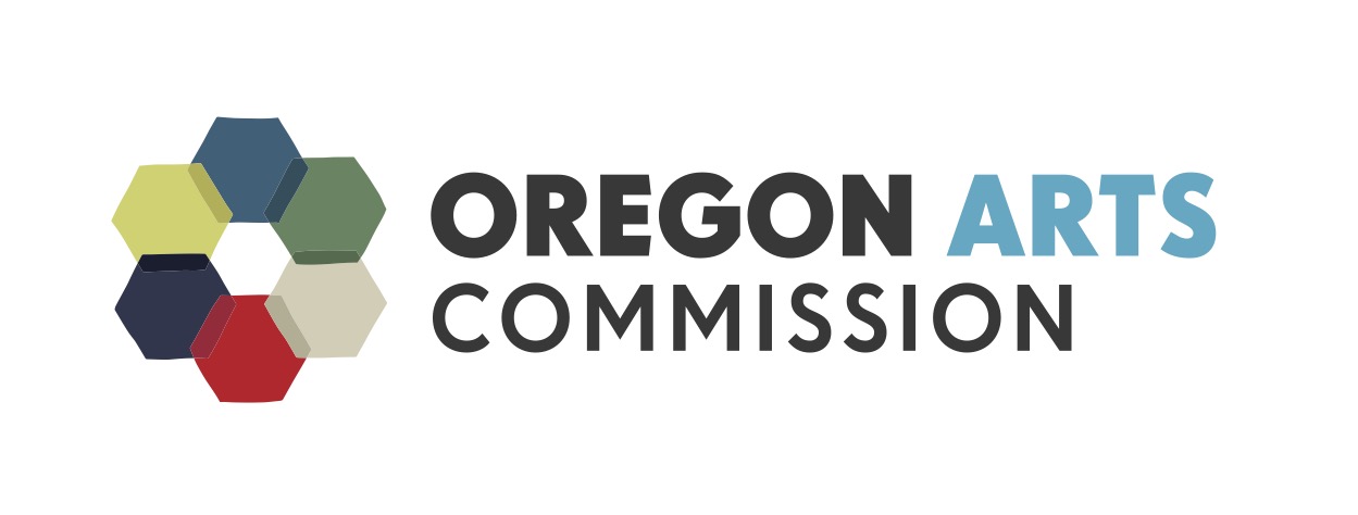 Interlocking hexagons in six different colors are shown to the right of the words Oregon Arts Commission