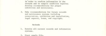 <h3>September 23rd 1982, Document outlining the needs and goals of acquiring a collections management system, marking a pivotal moment in documenting and caring for the collection</h3>