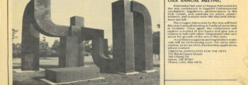 <h3>August 1983, Oregon Arts News Bulletin featuring an article on the installation of Lee Kelly’s untitled sculpture at OSU</h3>