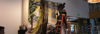 <h3>2011, Installation of the 8ft H x 18ft W monumental painting, A Glade of Many Ages by Lucinda Parker for University of Oregon Ford Alumni Center</h3>